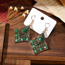 Ethnic Retro Women's Green Jhumka Dangle Earrings Gypsy Indian Earrings Statement Jewelry Femmes Pendientes 2024 - buy cheap