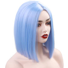 10"Short Synthetic Bob Hair Wig Straigth Sky Blue Color Female Bob Hair Wig High Temperature Wig Middle Part Cosplay Wigs 2024 - buy cheap