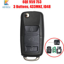 Keyecu-llave de coche remota con tapa, mando a distancia con 3 botones, Chip ID48 de 959 MHZ, para Volkswagen, VW, Beetle, Volkswagen, Fox, Gol, Sharan, Saveiro, 753, 433 2024 - compra barato
