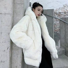 Inverno quente com capuz de alta qualidade casaco de pele feminina 2021 nova imitação de pele de coelho cor sólida casaco de pele feminina e peles artificiais jk199 2024 - compre barato