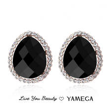 Fashion Heart Shape Rhinestone Earrings Black Ear Stud Alloy Rose Gold Earrings For Women Girls Gifts Female Trendy Jewelry 2024 - buy cheap