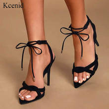 Kcenid-Sandalias de tacón alto con cordones para mujer, zapatos de tacón alto con correa en el tobillo, punta estrecha, color negro y verde neón, para fiesta de verano 2024 - compra barato