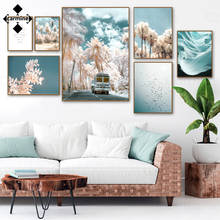 Belas paisagens paisagem imagem rosa nórdico parede arte cartaz flutuante canas pintura em tela sem moldura decoração de casa interior 2024 - compre barato