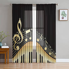 Teclas de piano note decorações de janela, cortina com degradê musical, de tule para sala de estar, quarto, cozinha, chiffon puro 2024 - compre barato