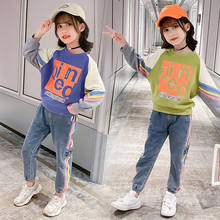 2021 New Kids Clothes Suit Girls Spring Fall Outfits  Fashion Casual Big Children Clothing Set Hoodie Jeans Sets 6 8 10 12 Years 2024 - buy cheap