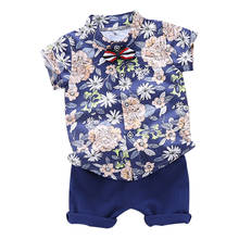 Bebê da criança meninos conjuntos de roupas para meninas de verão roupas terno flor impressão t camisa + shorts calças 1 2 3 4 ano 2024 - compre barato