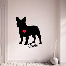 Pegatina de pared personalizada con nombre de Mascota, pegatina de vinilo con corazón rojo, Bulldog Francés, Decoración de casa, tienda de mascotas, M923 2024 - compra barato