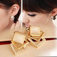 Style Korean Temperament OL Fashion Sparking Rhinestone Geometry Square Opal Stud Earrings For Women Brincos Brinco 2024 - buy cheap