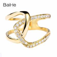 Baihe anel de diamantes naturais 14k ouro amarelo 0.26ct redondo h/si, joias finas da moda para casamento, presente de anel bonito de diamante 2024 - compre barato