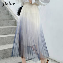 Jielur Gradient Color Pleated Skirt Women Elegant Lady Mesh High Waist Long Saias Fashion Charming Female Skirt for Femme 2020 2024 - buy cheap