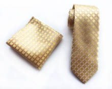 Gravata masculina conjunto luxo amarelo xadrez gravatas cravat com alta qualidade tecido bolso quadrado 2024 - compre barato