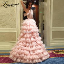 Strapless Tiered Tulle Prom Dresses Formal A Line Evening Dress Middle East Women Pink Party Gowns Robe De Soiree 2024 - buy cheap