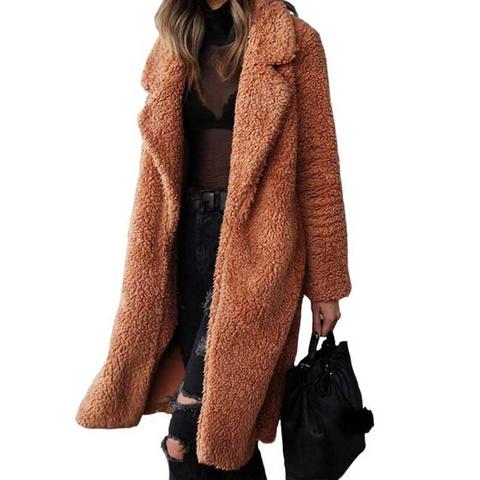 Dropshipping Winter Faux Fur Coat Women Warm Teddy Bear Coat Ladies Fur Jacket Female Teddy Outwear Plush Overcoat Long Coat 2022 - buy cheap