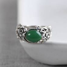 FNJ 925 Silver Flower Ring Original S925 Sterling Silver Rings for Women Jewelry Open Adjustable Size Green Agate 2024 - buy cheap