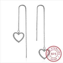Pendientes colgantes de corazón para mujer, de Plata de Ley 925 auténtica, cadena larga con borla, accesorios de boda y fiesta 2024 - compra barato