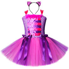 Vestido tutu fofo de gato meninas 2-12 anos, rosa, roxo, desenho, tule, festa, crianças, carnaval, cosplay, fantasia, halloween 2024 - compre barato