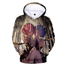 Sudadera con capucha de Re Zero Rem para hombre y mujer, suéter con bolsillo de Ram, 3D, Sexy, Anime, Harajuku, estampado 2024 - compra barato