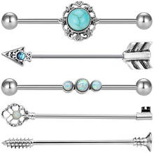 Industrial Barbell for Women Men Surgical Steel Tribal Style Cartilage Earring Industrial Piercing  Arrow Key Screw Opal Style 2024 - buy cheap