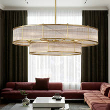 Lámpara colgante de Metal para sala de estar, tubos de vidrio de brillo, barra de luz de lujo, Led de círculo redondo americano RH 2024 - compra barato