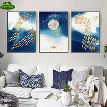 Golden Fish And Moon Night Wall Art Canvas Paintings Posters and Prints Wall Pictures for Living Room Decoration Home Decor 2024 - buy cheap