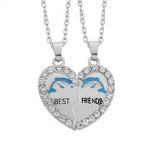 Two-piece Best Friend Series Heartshaped Rhinestone Stitching Dolphin Pendant Friendship Necklace BFF Men's And Women's Jewelry 2024 - buy cheap