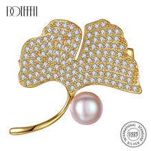 DOTEFFIL 925 Silver Gilt Pearl Brooch Inlaid Zircon for Women Ginkgo Leaves Shaped Brooch Women Accessories Brooch Jewelry Gift 2024 - buy cheap