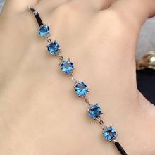 Очаровательный голубой топаз браслет для женщин Серебряный браслет круглый натуральный драгоценный камень 925 серебро подарок на день рождения, на день рождения 2024 - купить недорого