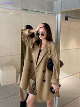 Womens Blazer Double Breasted Notched Collar Suit Jacket 2022 Loose Oversize Office Lady Coat Korean Solid Color Formal Blazers 2024 - buy cheap