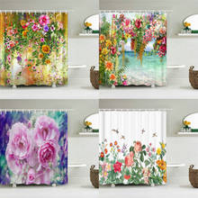 Cortinas de ducha con estampado 3D de flores de colores, visillo de baño para decoración del hogar, tela de poliéster impermeable, pantalla de baño 2024 - compra barato