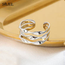Smjel anel de três camadas com onda de helix, anel de abertura para mulheres, cor prata, anel de dedo, joias de casamento, anel de estator, atacado 2024 - compre barato