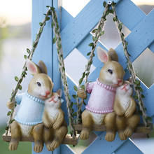 Creative Resin Swing Mother and Child Rabbit Sculpture Ornament Home Outdoor Courtyard Micro Landscape Tree Pendant Garden Decor 2024 - buy cheap