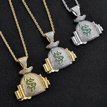 Freewear Money Bag Stack Iced Out Cash Coins Pendant Necklaces Copper Gold Color Cubic Zircon Hip Hop Men Charm Jewelry Gifts 2024 - buy cheap
