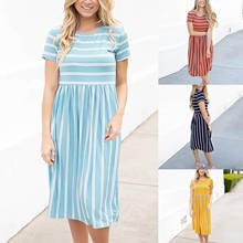 Summer Casual Striped O-neck Short-sleeved Dress Fashion Spring Striped Dresses Casual Elegant Sheath Loose Dress 2024 - buy cheap