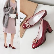 2020 Spring Autumn Women Pumps Patent Leather OL Thick Square High Heels Bow Wedding Shoes Woman Sexy Dress Shoes Ladies Shoes 2024 - buy cheap