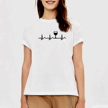Heartbeat Wine Graphic футболка Femme короткий рукав o-образный вырез хлопок футболки для женщин черный белый Свободная Женская футболка Топ 2024 - купить недорого