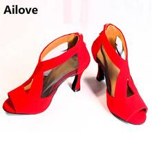 Women Ballroom Party Wedding Dance Shoes Red Latin Salsa Rumba Social Dancing Boots Suede and Mesh ALS045 2024 - buy cheap