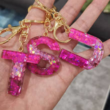 Cute Creative Letter Alphabet Crystal Arylic Sequins Liquid Keychain For Women Key Chains Ring Car Bag Tassels Pendent Charm 2024 - buy cheap