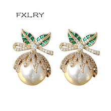 FXLRY Elegant Simulated Pearl Zircon Flower AAA Cubic Zirconia Stud Earrings For Women jewelry 2024 - buy cheap