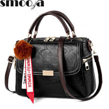 SMOOZA Fur Ball Messenger Bag Hanging Solid Color Ladies Handbags Soft Pu Leather Shoulder Bags for Women Fashion Crossbody Bag 2024 - buy cheap