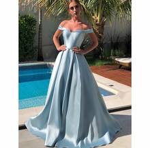 Vintage Long Off Shoulder Light Blue Evening Dresses with Pockets Floor Length Zipper Abendkleider Formal Party Dress for Women 2024 - buy cheap