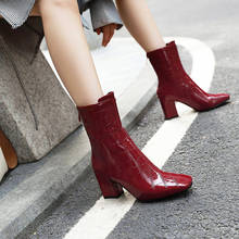 2020 New Women Ankle Boots Female Zip Autumn Winter PU Leather Square Toe Woman Chelsea boots High Heels Booties White Red Black 2024 - buy cheap
