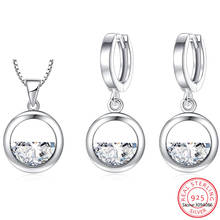 Conjunto de joyería de plata esterlina 925 para mujer, conjunto de collar y pendientes de circonita cúbica de cristal brillante redondo hueco Simple, regalo de aniversario 2021 2024 - compra barato