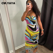 CM.YAYA Women Maxi Dress Tie Dye Print Sleeveless Strapless Sheath Elastic Stacked Midi Dresses Sexy Fashion Vestidos Outfit 2024 - buy cheap