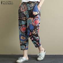 ZANZEA Vintage Printed Harem Pants Women Trousers Casual Elastic Waist Cotton Linen Turnip Pants Loose Pantalon Pants Oversized 2024 - buy cheap