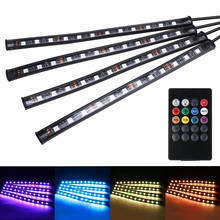 4pcs RGB 12LED Colorful Car Interior Neon Atmosphere Strip Light Music Remote Control Indoor Garden Decoration Strip Lights 2024 - buy cheap