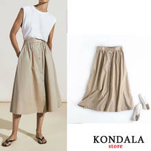 Women skirt za 2020 casual button solid khaki skirt mid-calf cotton soft skirts women jupe femme 2024 - buy cheap