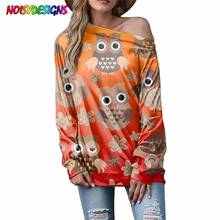 NOISYDESIGNS Sexy Off Shoulder Tops for Woman Cartoon Owl Pattern Ladies Autumn Spring Long Sleeve T shirts Tops Female Tees 2024 - buy cheap