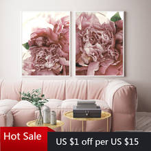 Pintura em tela nórdico decoração da parede rosa peônia flor poster e impressão corar arte da parede quadros florais poster estético quarto deco 2024 - compre barato