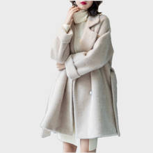 Women Autumn Winter Overcoat Long Wool Coat With Belt Solid Color Long Sleeve Double Breasted Woolen Beige Coat Outerwear 2024 - buy cheap