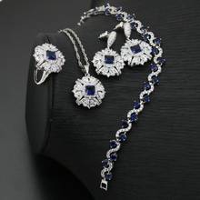 XUTAAYI 2021 Luxury Jewelry Earrings Silver Wedding Jewelry Sets For Women Blue Bracelet Rings Bridal Pendant Necklace Set 2024 - buy cheap